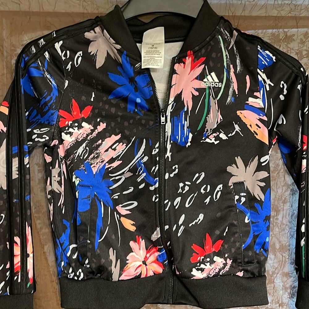 Girls Floral Print Adidas Zip Up Jacket